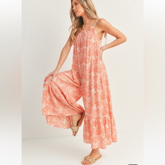 Pants - 23 Woven leaf print jumpsuit